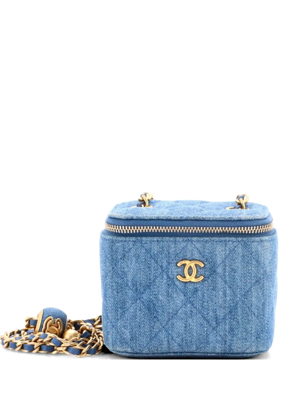 CHANEL Pre-Owned Pearl Crush Vanity Case with Chain Quilted Denim Mini clutch bag - Blu
