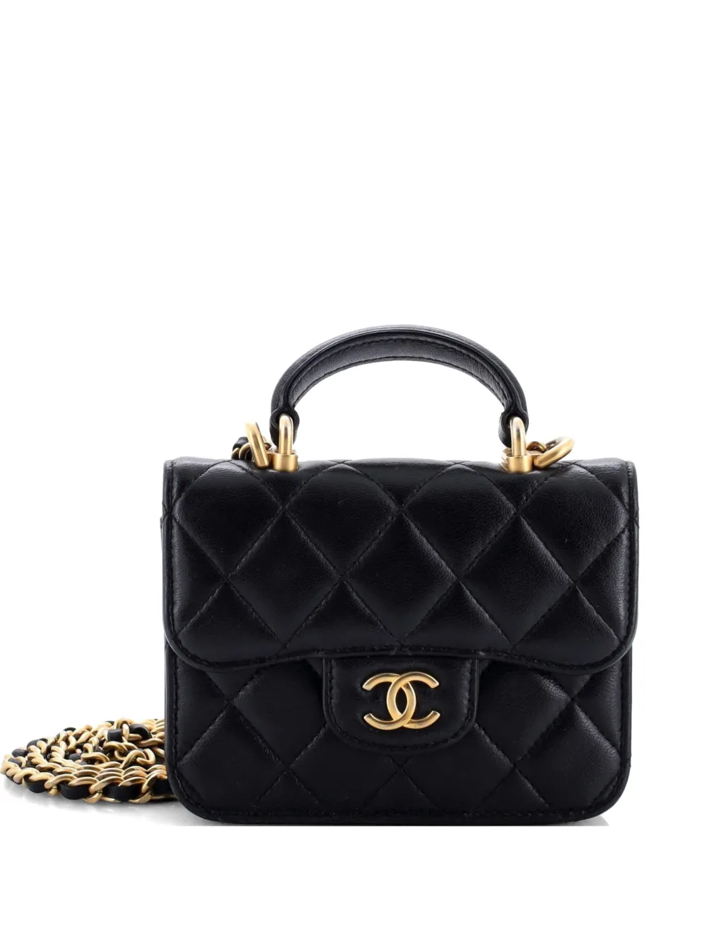 CHANEL Pre-Owned Top Handle Flap Coin Purse with Chain Quilted Lambskin crossbody bag - Nero