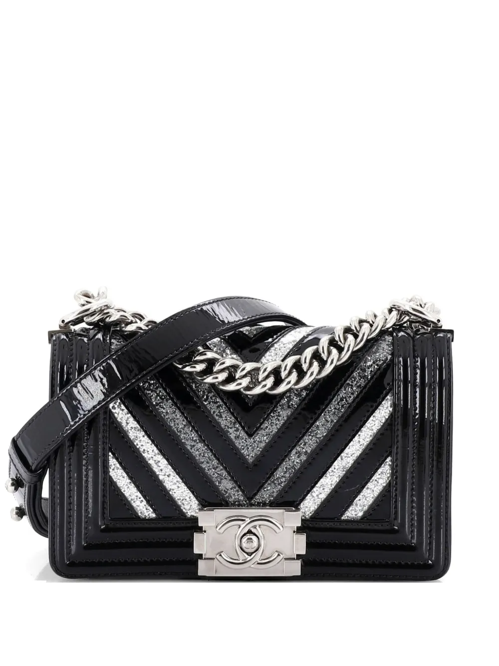 CHANEL Pre-Owned Boy Flap Bag Chevron Patent with Glitter PVC Small shoulder bag - Schwarz