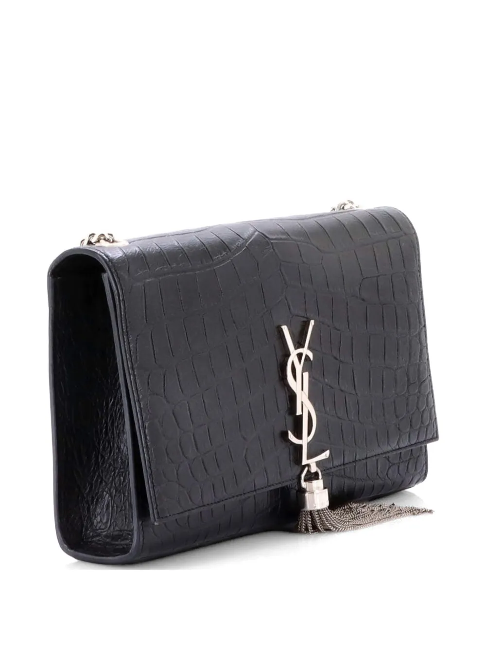  Saint Laurent Pre-owned Borsa A Tracolla Media Classic Monogram In Pelle Goffrata Effetto Coccodrillo Con Nappa - Nero 