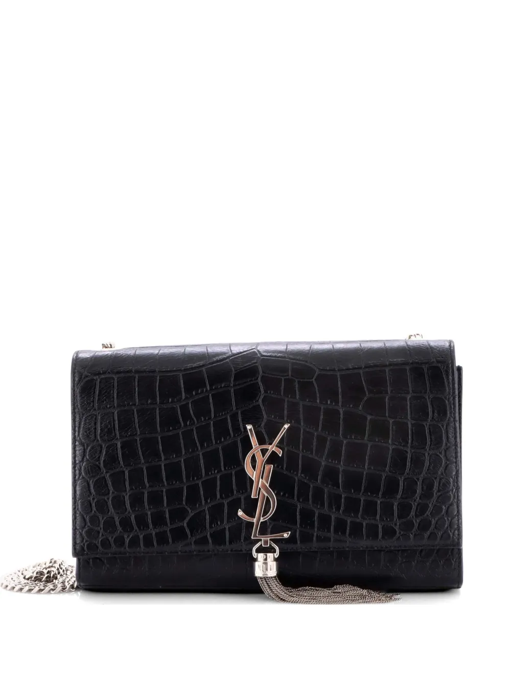 Saint Laurent Pre-Owned Classic Monogram Tassel Crocodile Embossed Leather Medium crossbody bag - Schwarz