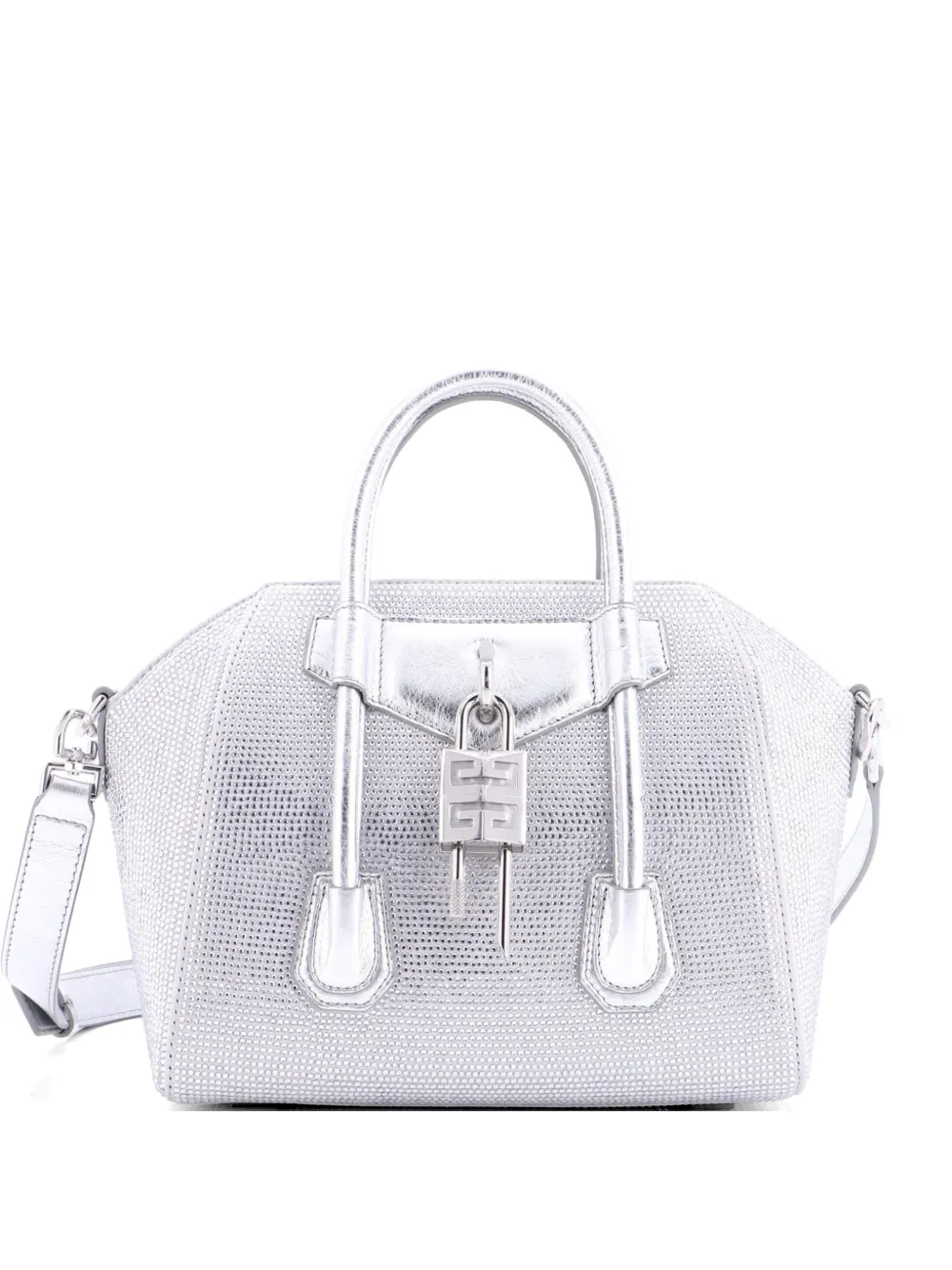 Givenchy Pre-Owned Antigona Lock Bag Crystal Embellished Satin Mini satchel - Argento
