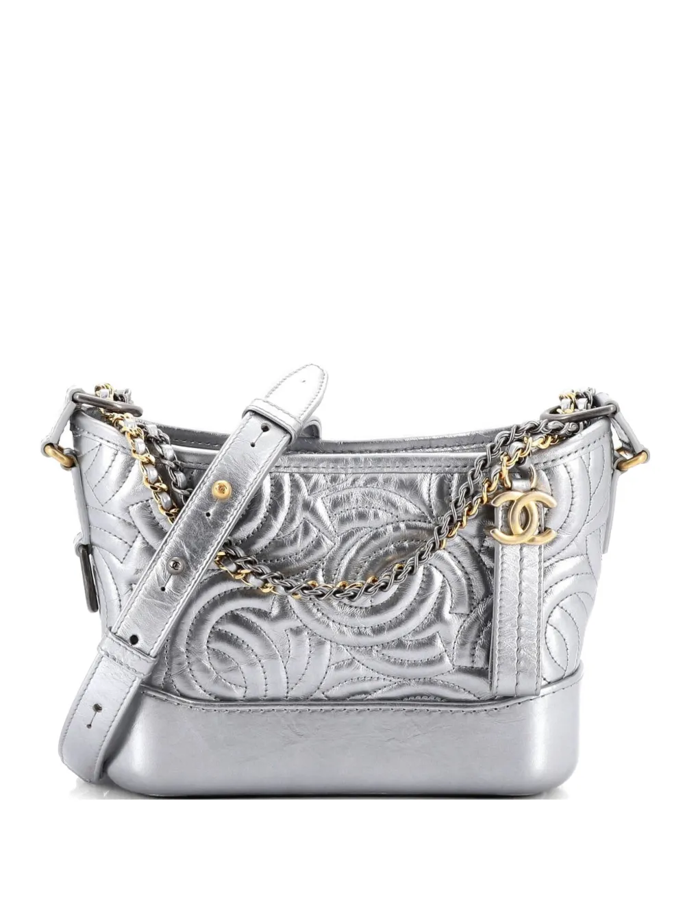 CHANEL Pre-Owned Kleine Gabrielle CC Tasche aus Kalbsleder mit Ziernähten - Silber