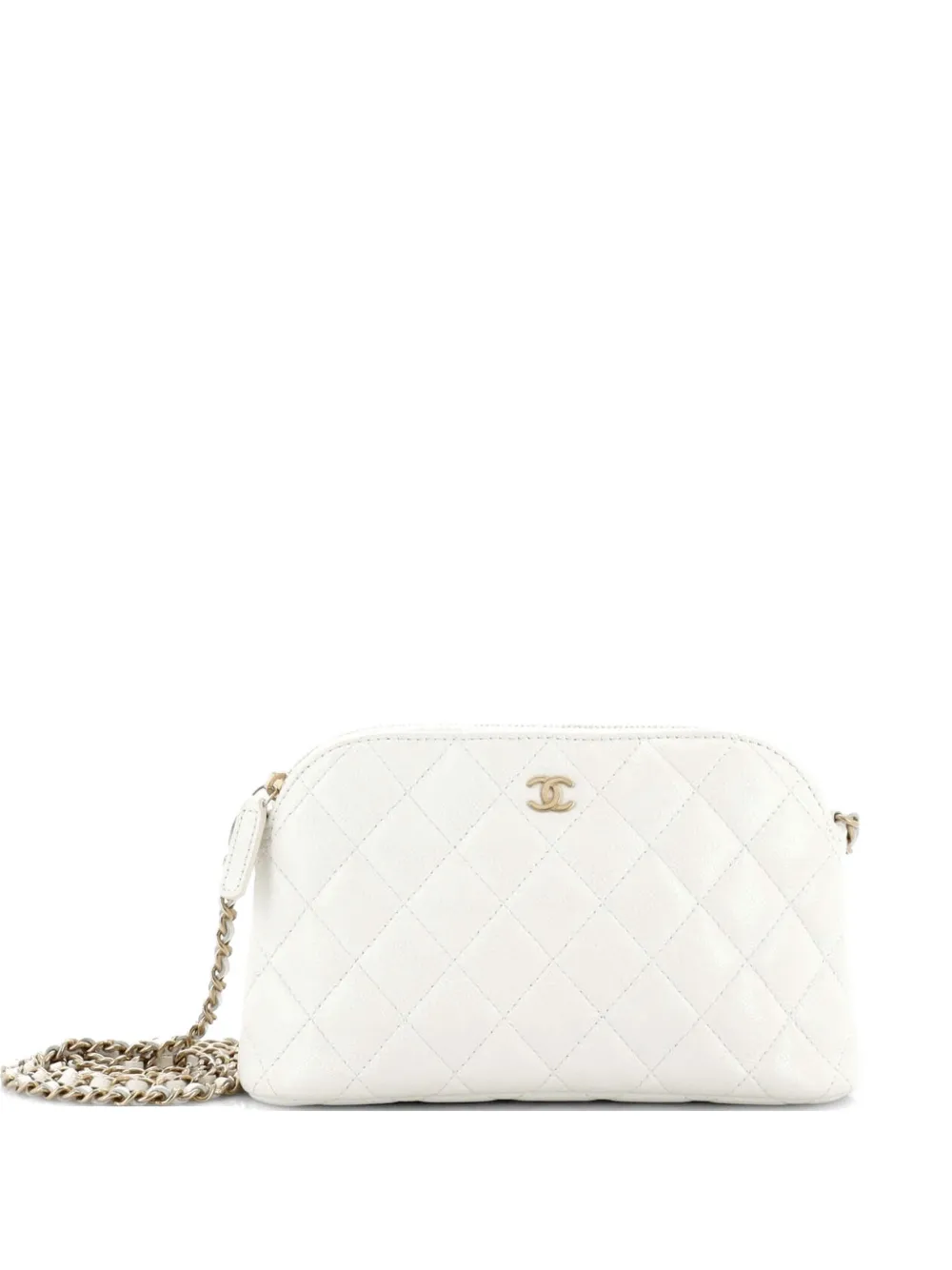 CHANEL Pre-Owned CC Dome Zip Clutch with Chain Quilted Caviar Small shoulder bag - Bianco