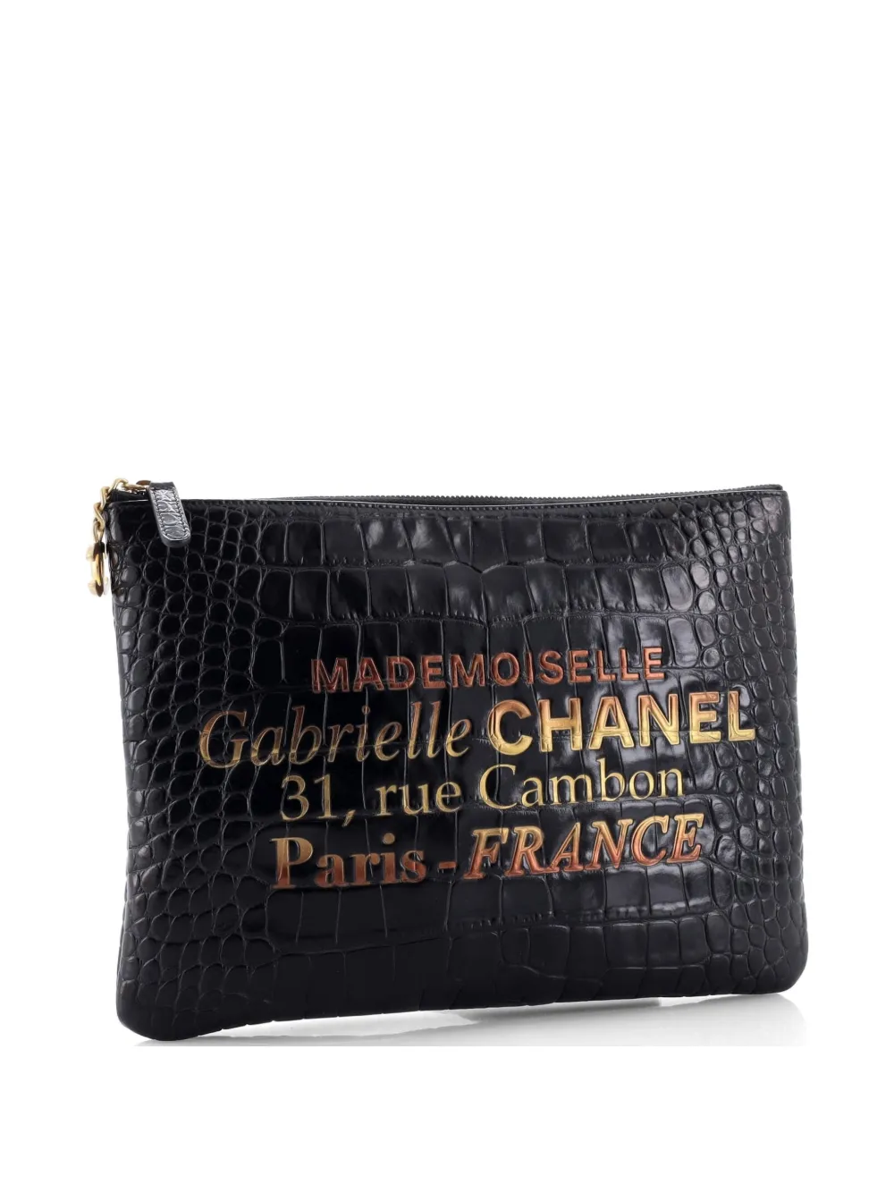  Chanel Pre-owned Bolso De Mano Signature O Case Mediano De Piel De Becerro Con Efecto De Piel De Cocodrilo En Relieve - Negro 