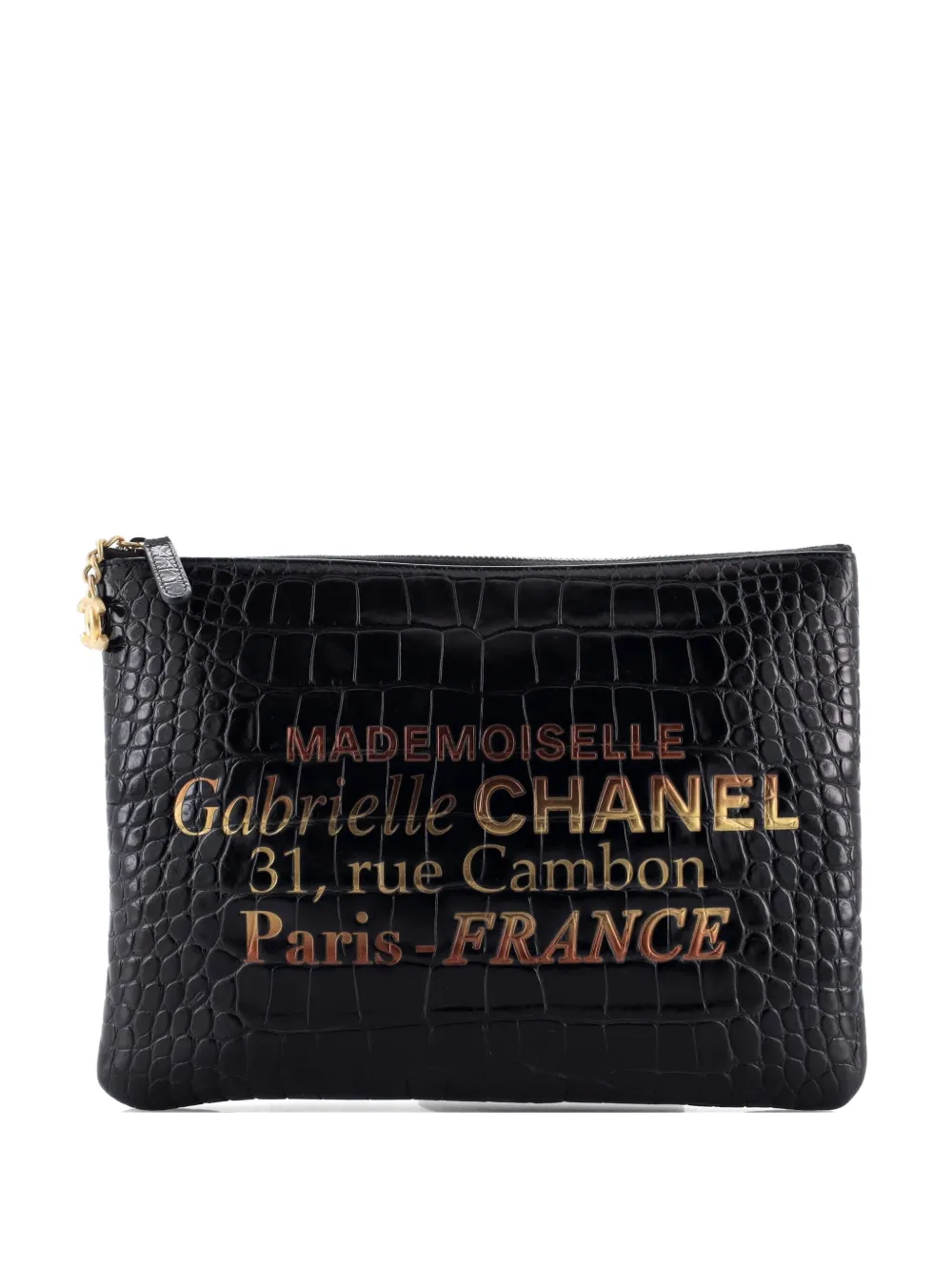 CHANEL Pre-Owned Signature O Case Pouch Printed Crocodile Embossed Calfskin Medium clutch bag - Schwarz
