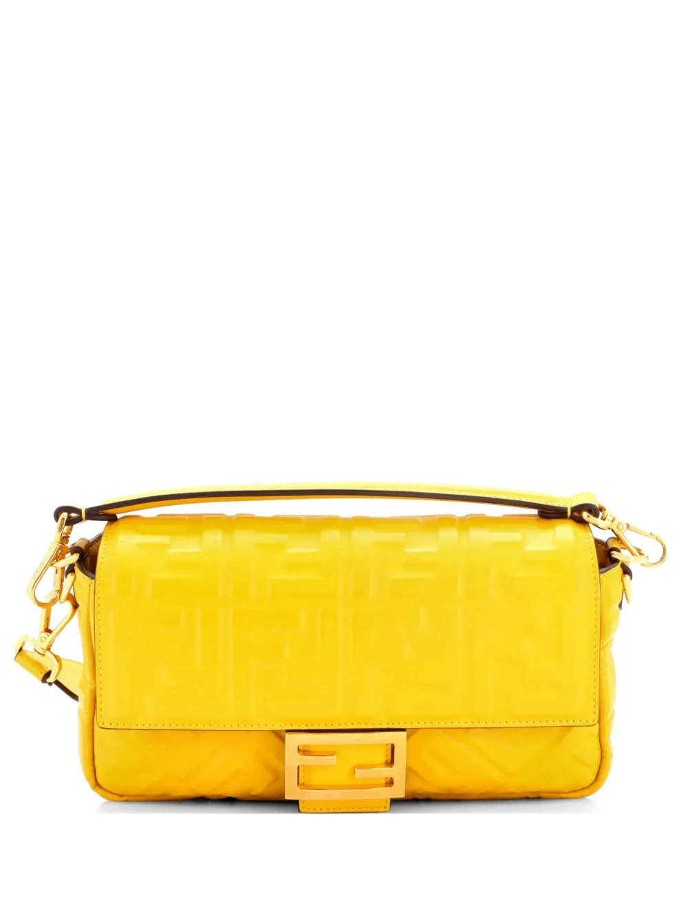 Fendi Pre-Owned Baguette NM Bag Zucca Embossed Leather Medium crossbody bag - Yellow