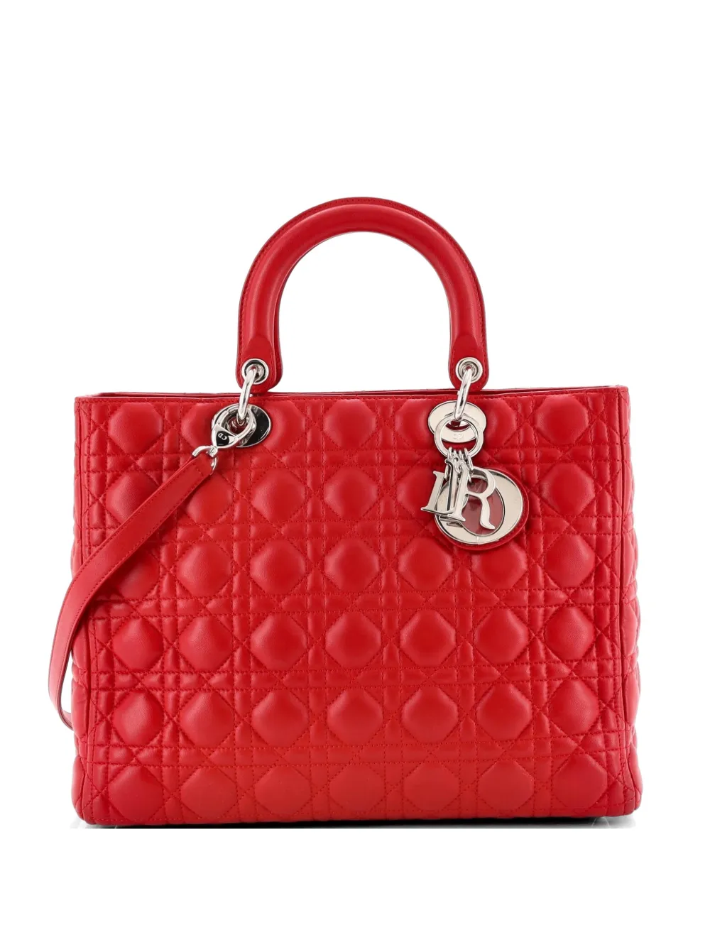 Christian Dior Pre-Owned Große Lady Dior Tote Bag aus Lammleder mit Cannage-Steppung - Rot