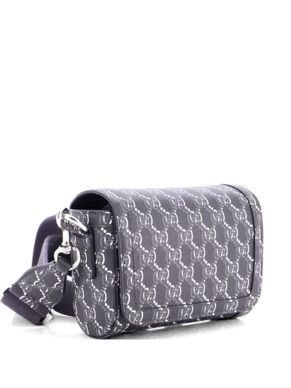 Gucci Pre-owned Flap Messenger Bag GG Shadow Coated Canvas Super Mini Crossbody Bag in Black