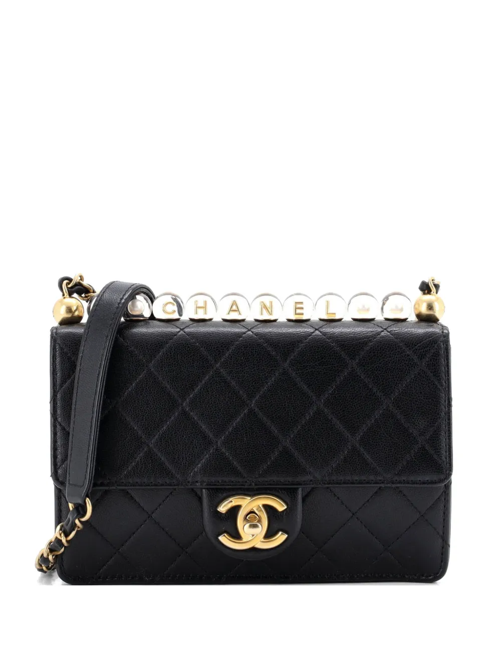 CHANEL Pre-Owned Chic Pearls Flap Bag Quilted Goatskin with Acrylic Beads Small shoulder bag - Nero