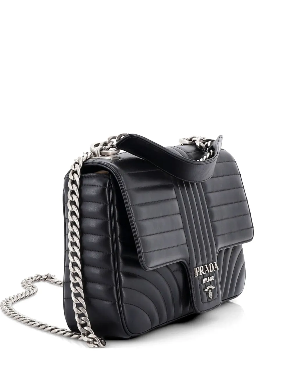 Prada Pre-Owned Chain Flap Diagramme Quilted Leather Large shoulder bag - Nero