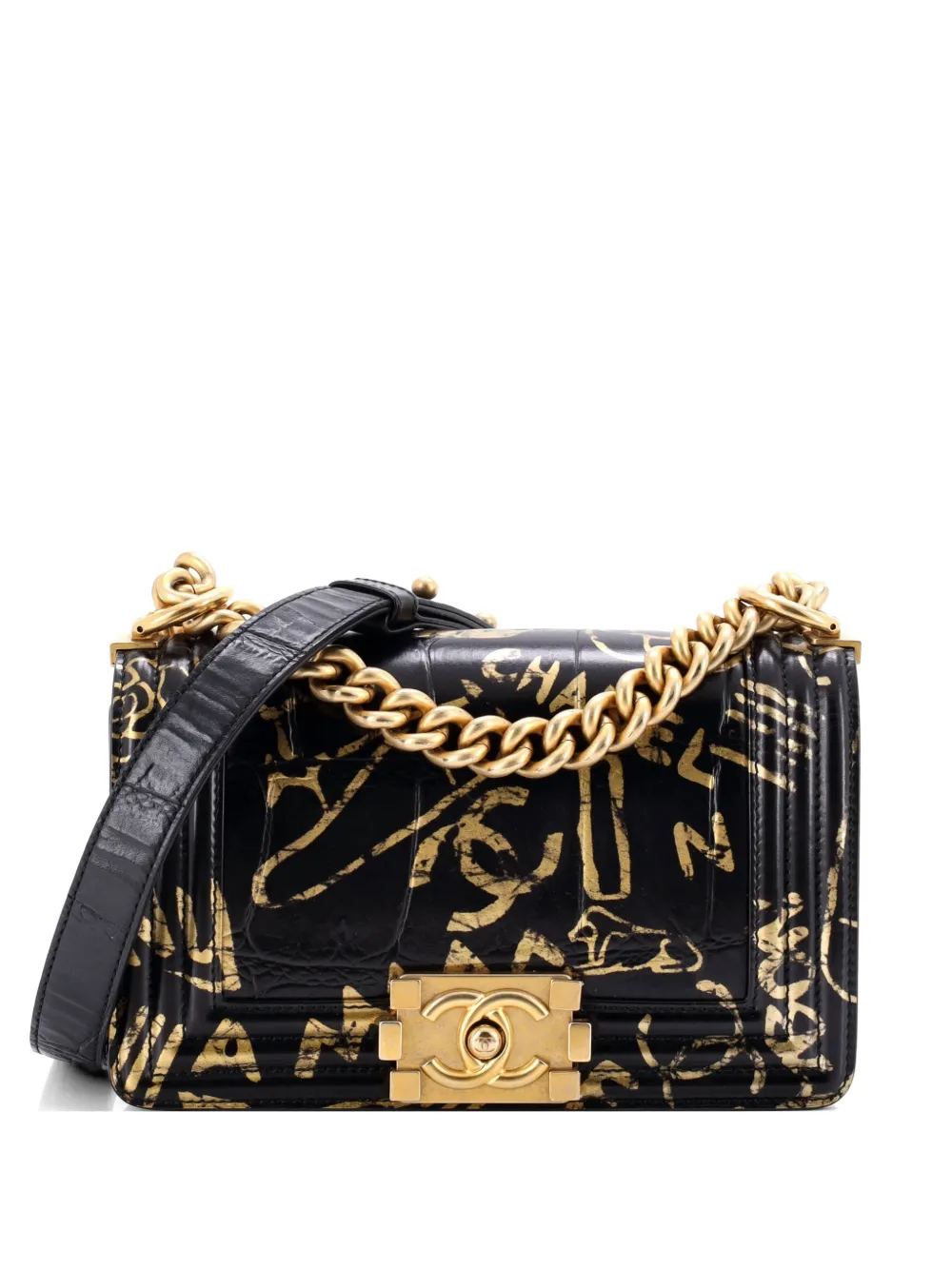 CHANEL Pre-Owned Boy Flap Bag Graffiti Crocodile Embossed Calfskin Small shoulder bag - Nero
