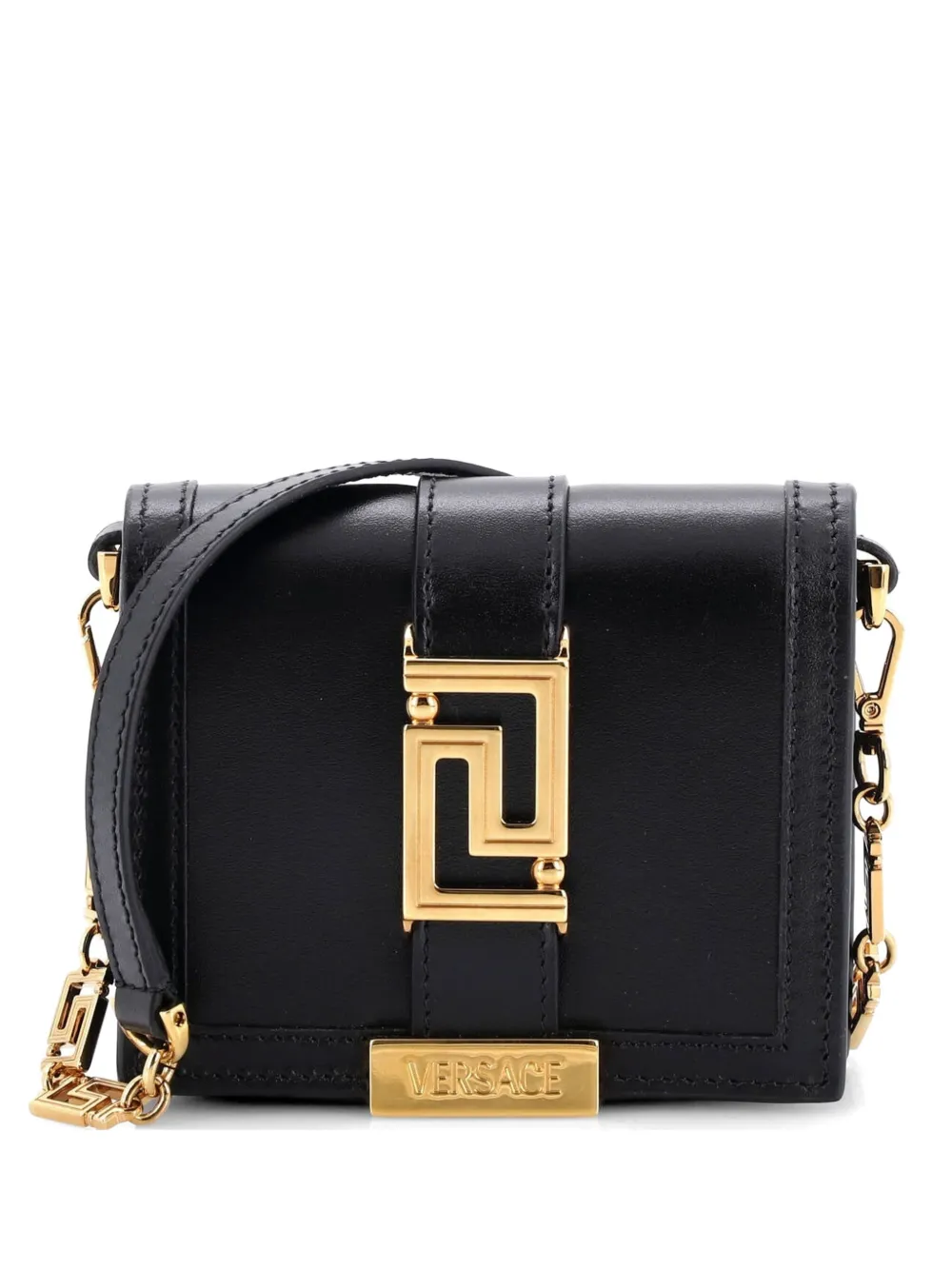 Versace Pre-Owned Greca Goddess Wallet on Chain Leather Mini crossbody bag - Nero