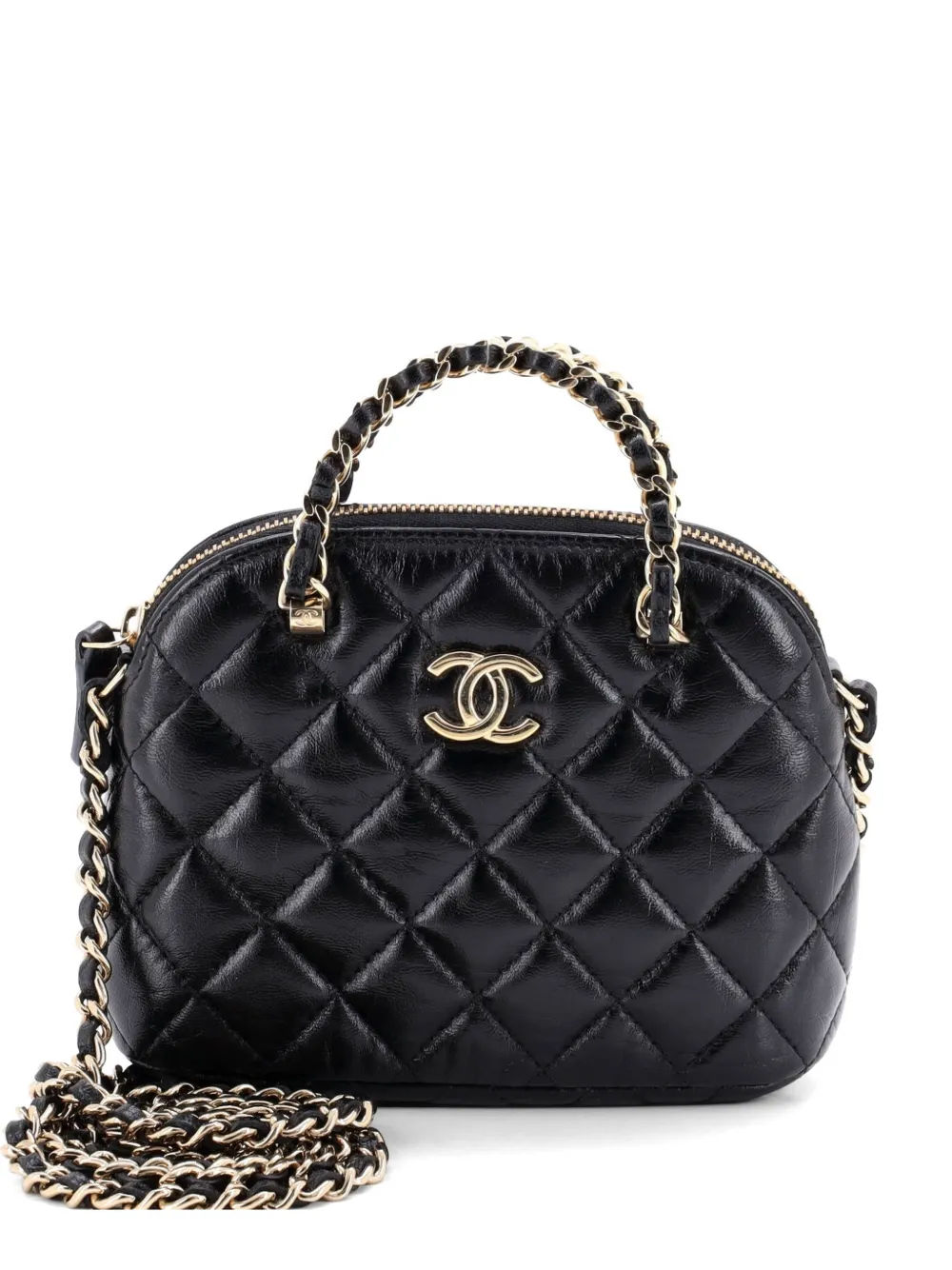 CHANEL Pre-Owned CC Dome Zip Clutch with Chain Quilted Shiny Lambskin Mini crossbody bag - Nero
