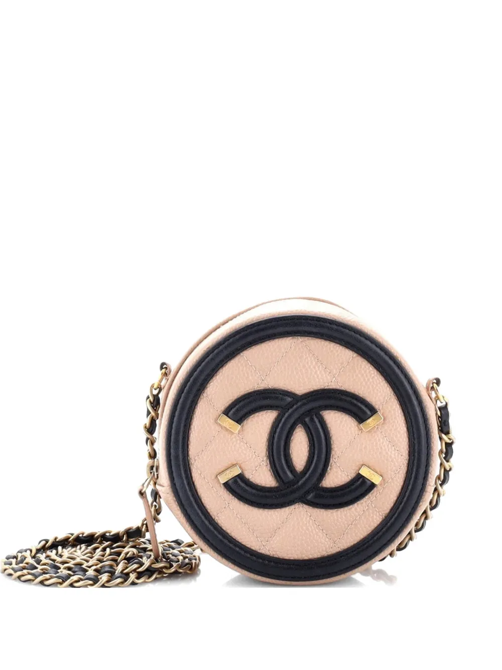 CHANEL Pre-Owned Filigree Round Clutch with Chain Quilted Caviar Mini crossbody bag - Nero
