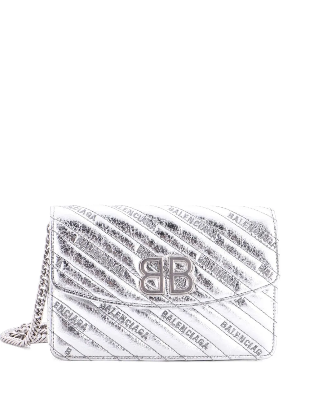 Balenciaga Pre-Owned BB Chain Wallet Embossed Leather crossbody bag - Argento