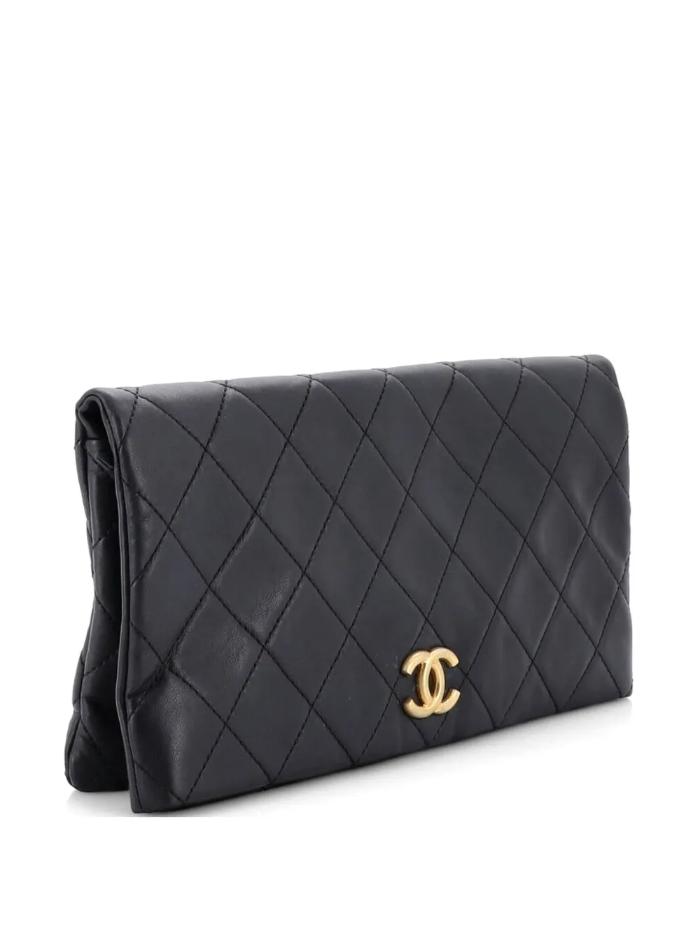 CHANEL Pre-Owned CC Foldover Quilted Lambskin Large clutch bag - Schwarz