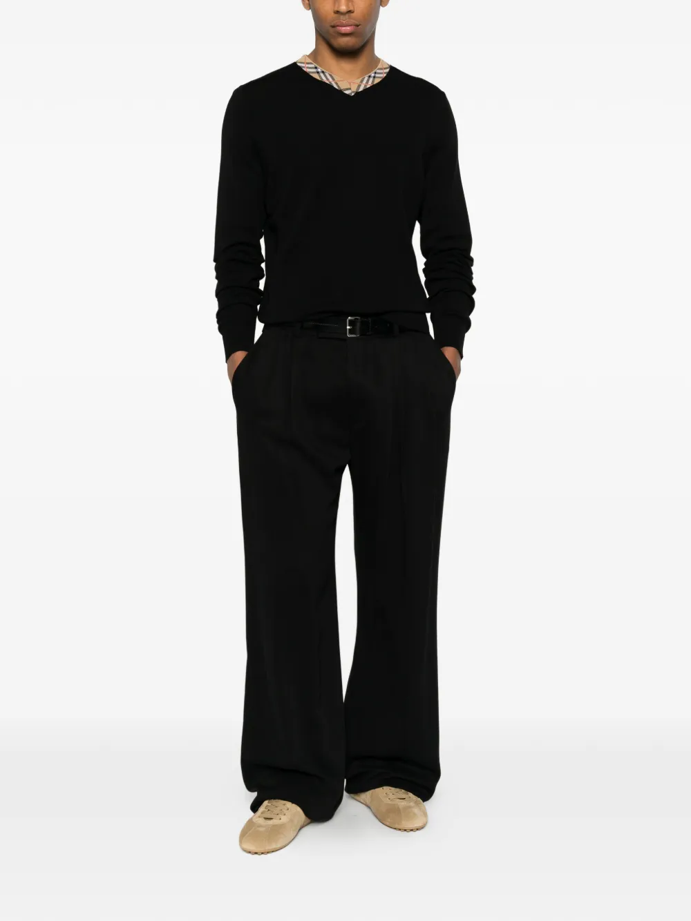 Burberry Trui met Check-afwerking en V-hals Zwart