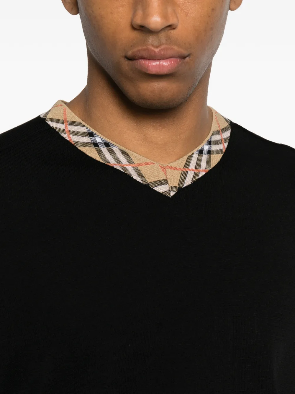 Burberry Trui met Check-afwerking en V-hals Zwart