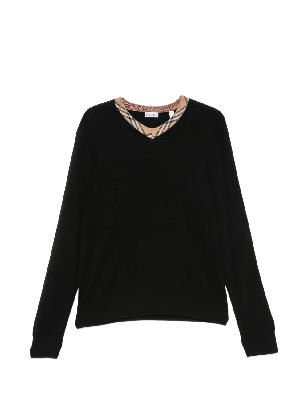 Burberry check-trim V-neck sweater - Nero