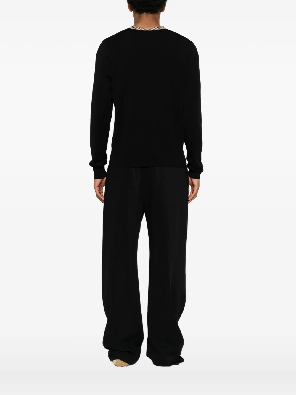 Burberry Trui met Check-afwerking en V-hals Zwart