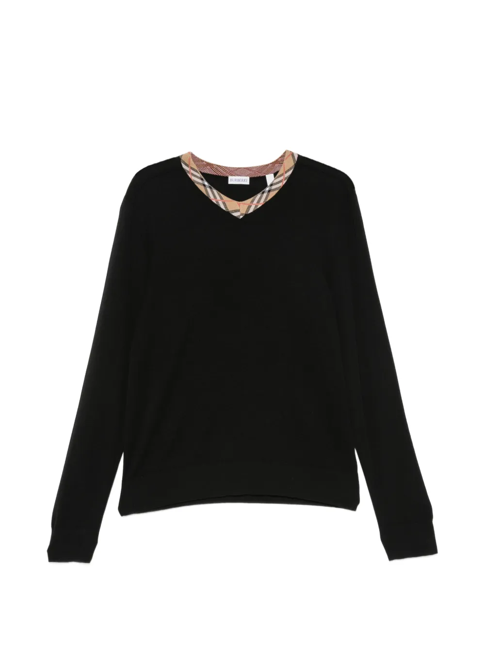 Burberry check-trim V-neck sweater - Nero