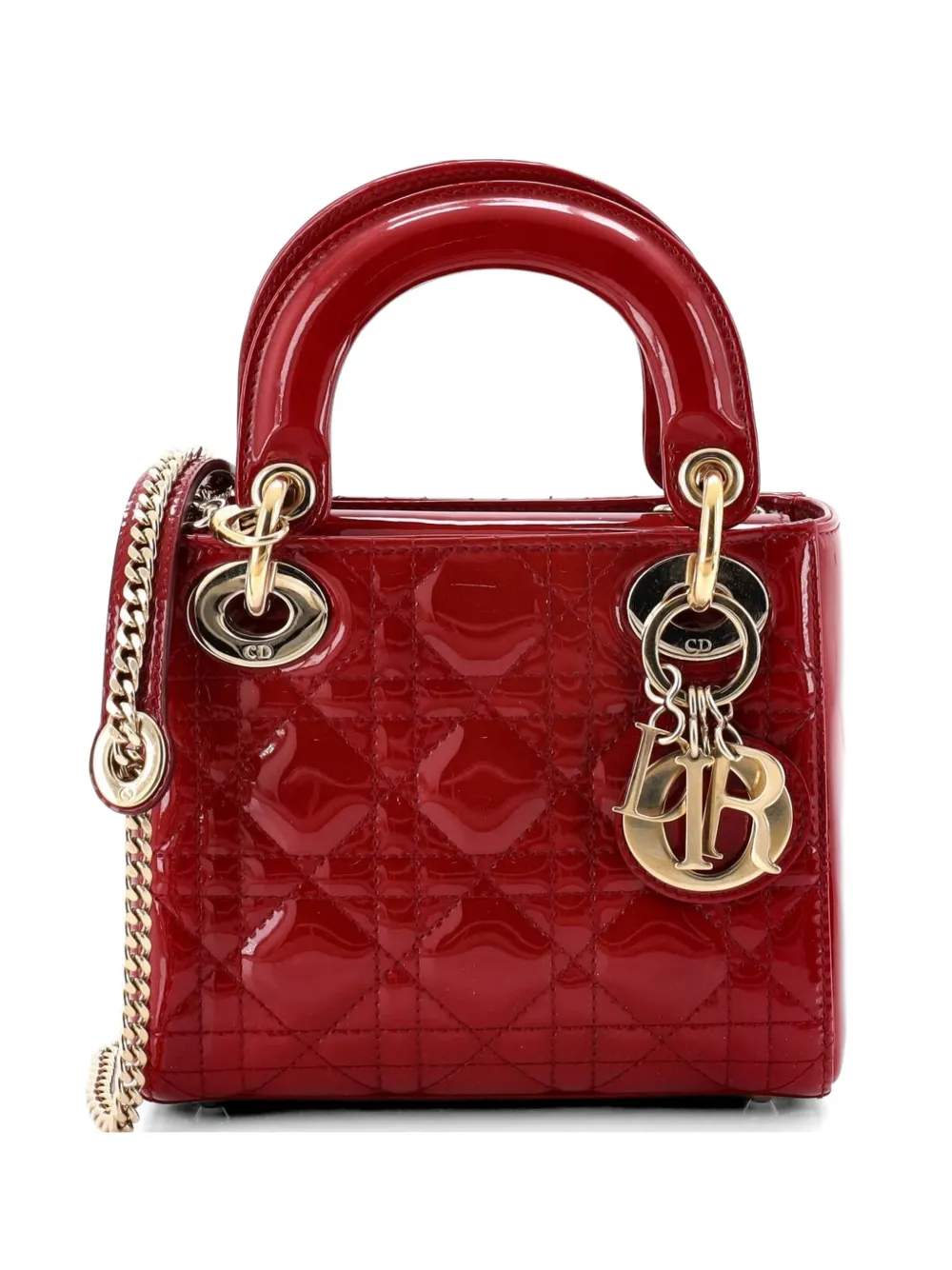 Christian Dior Pre-Owned Lady Dior Chain Bag Cannage Quilt Patent Mini satchel - Rosso