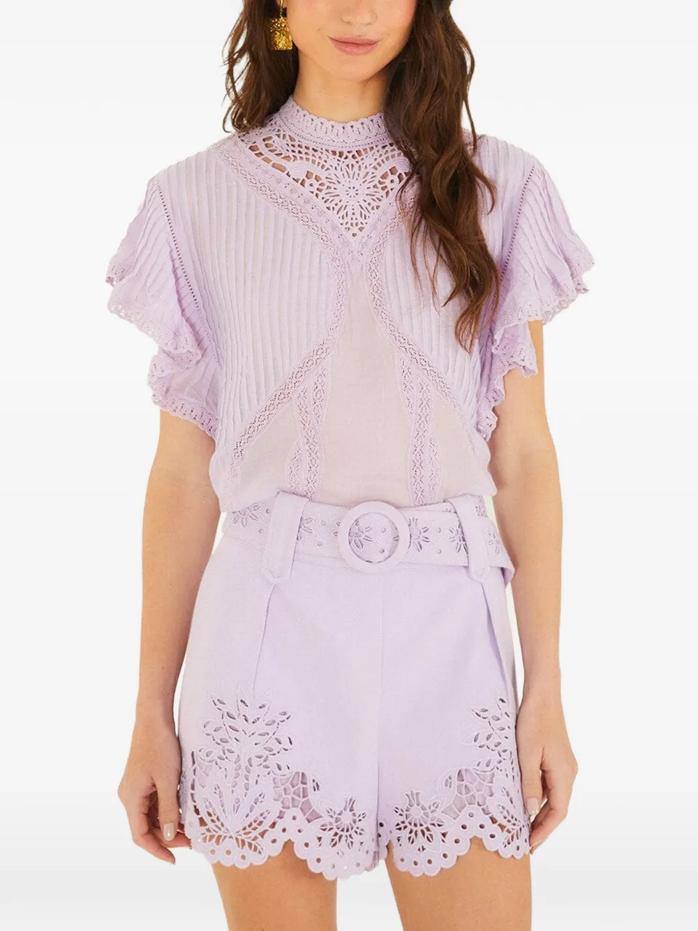 FARM Rio lace ruffled organic cotton blouse