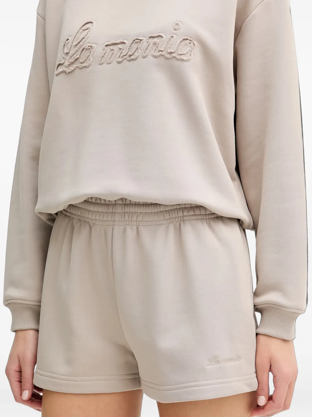 La Mania Mica shorts met geborduurd logo en trekkoordtaille Beige