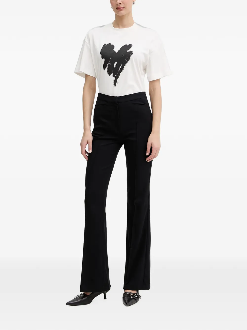 La Mania Sander T-shirt met hart-print en korte mouwen Wit