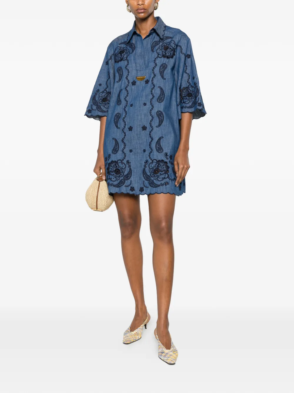 ZIMMERMANN Mini-jurk met borduurwerk Blauw