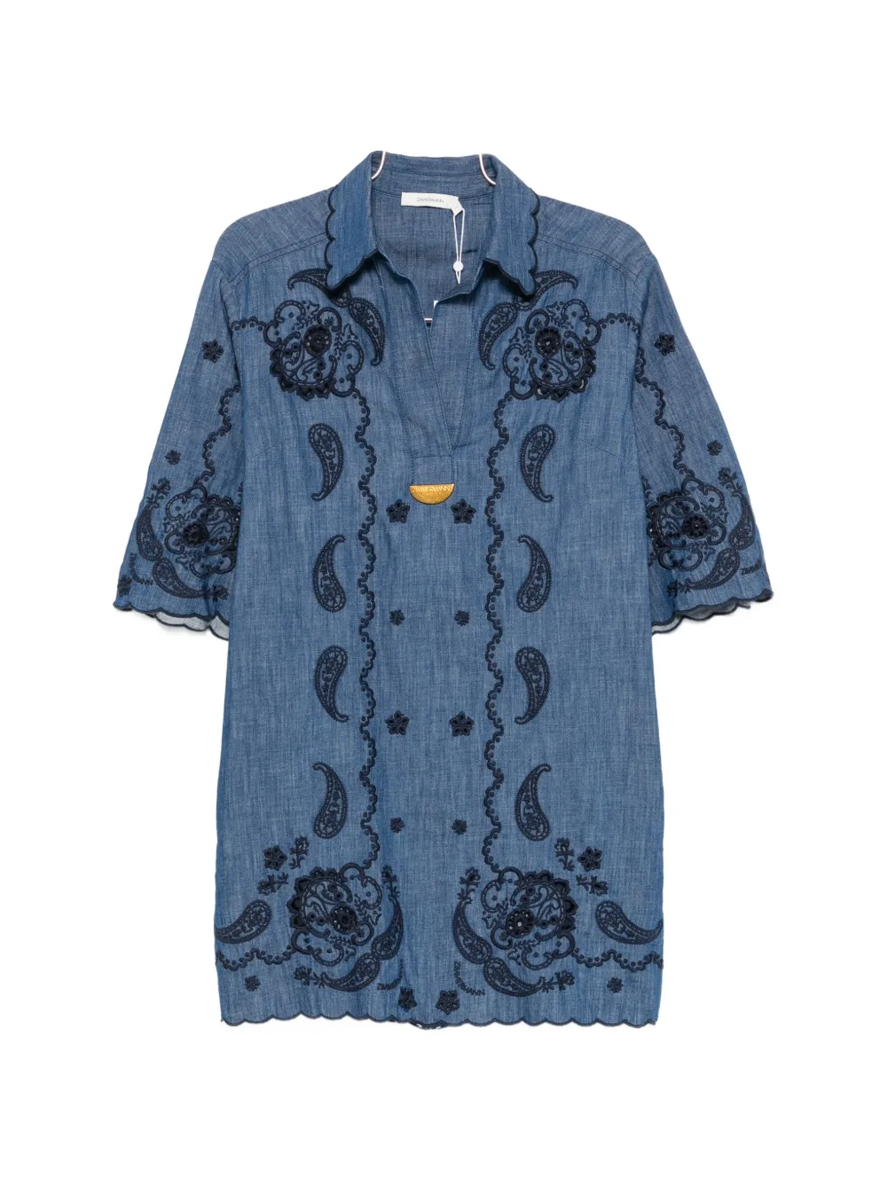 ZIMMERMANN mini Aster paisley-embroidered scalloped dress - Blu