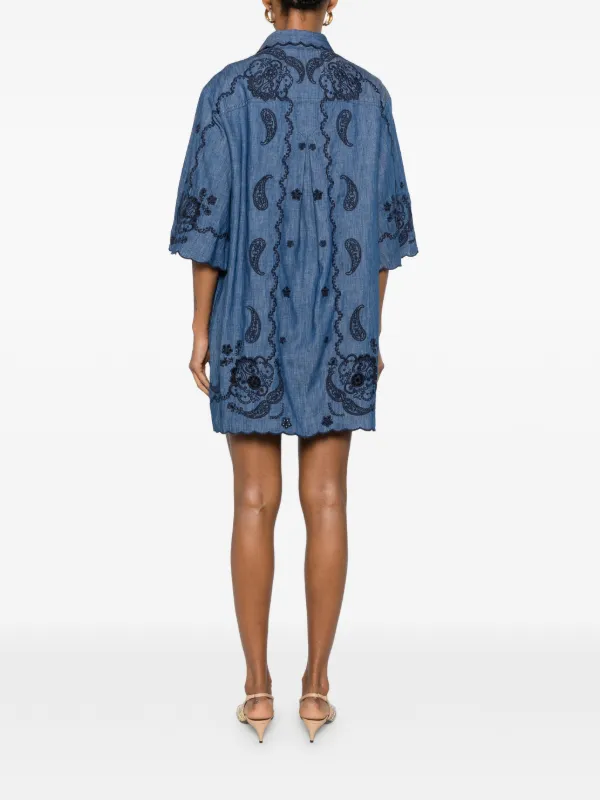 zimmermann blue paisley dress Mini Aster paisley-embroidered Scalloped | Linen midi dress