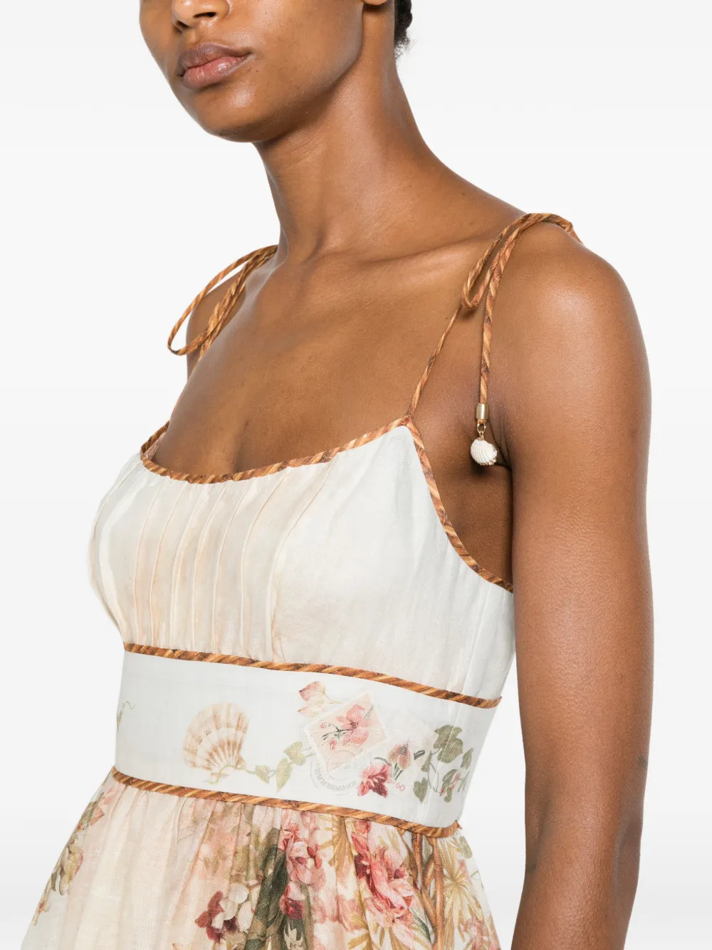 ZIMMERMANN Jurk met gestrikt bandje en print Beige