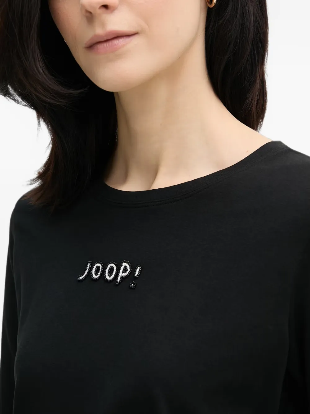 Joop! T-shirt met cropped mouwen en verfraaid met kralen Zwart