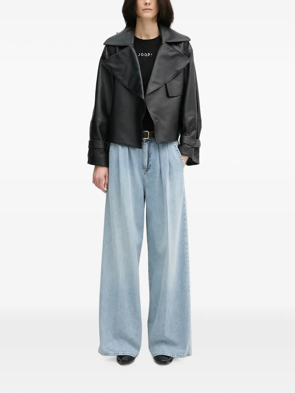 Joop! T-shirt met cropped mouwen en verfraaid met kralen Zwart