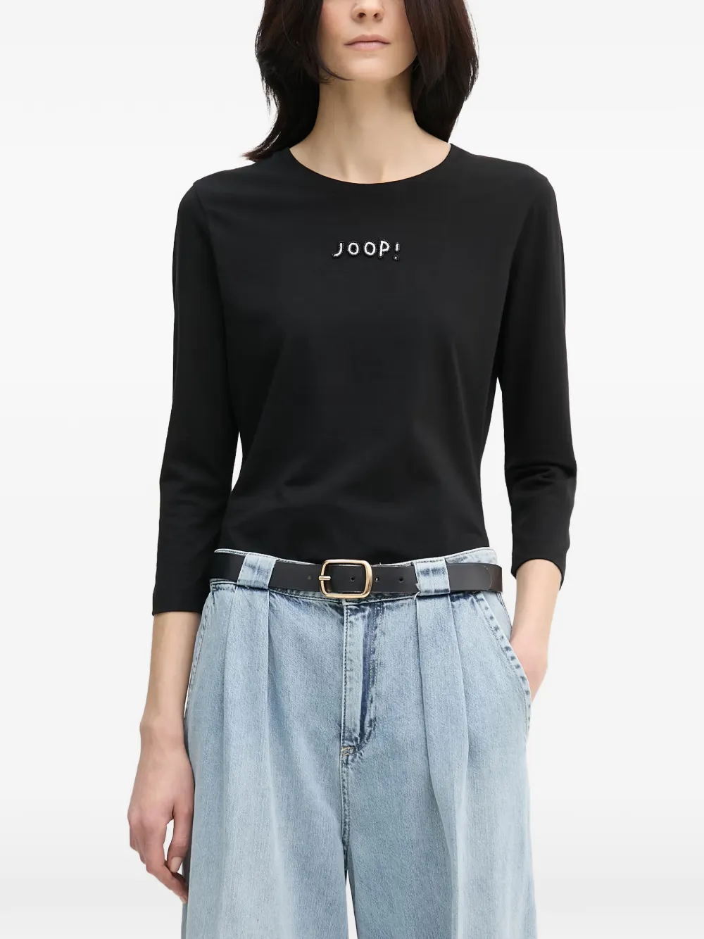 Joop! bead-embellished three-quarter sleeve T-shirt - Nero