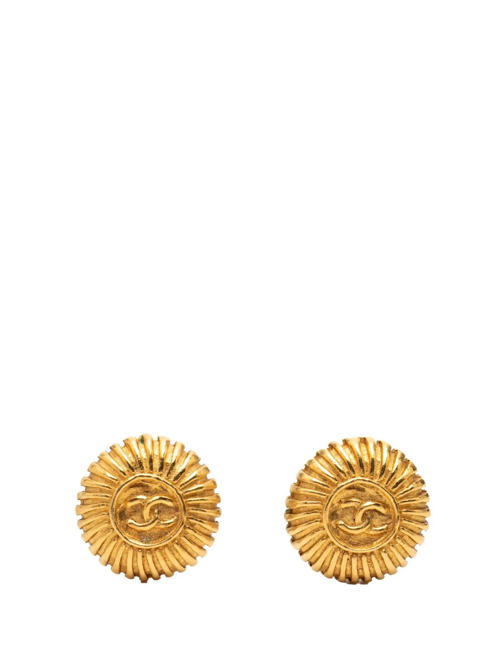 CHANEL Pre-Owned 1970-1980 Gold Plated CC Sunburst Clip On Earrings costume earrings - Oro
