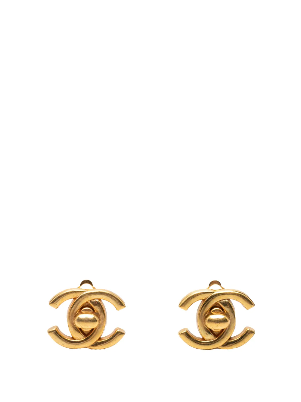 CHANEL Pre-Owned 1996 CC Gold Plated Turn Lock Clip On Earrings costume earrings