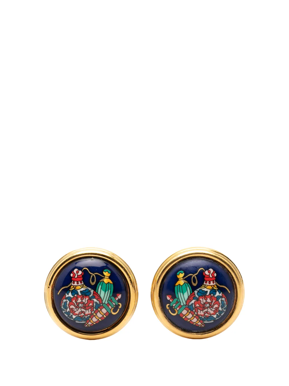 Hermès Pre-Owned 20th Century Gold Plated Enamel Round Clip On Earrings costume earrings - Blau