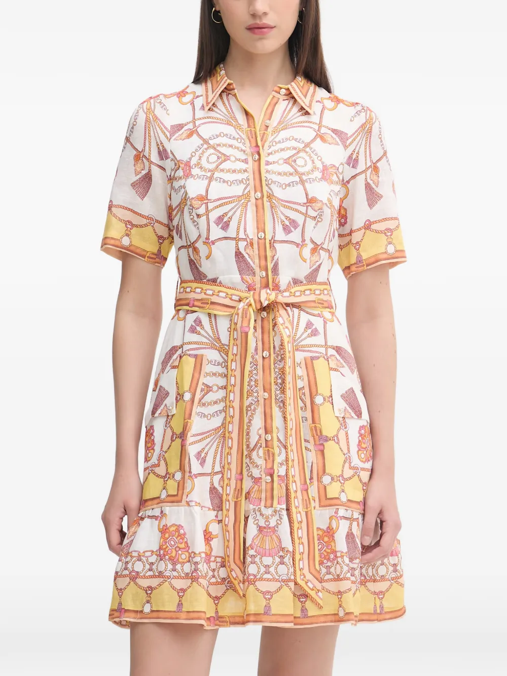 Hale Bob Aula belted chain-print mini dress - Weiß
