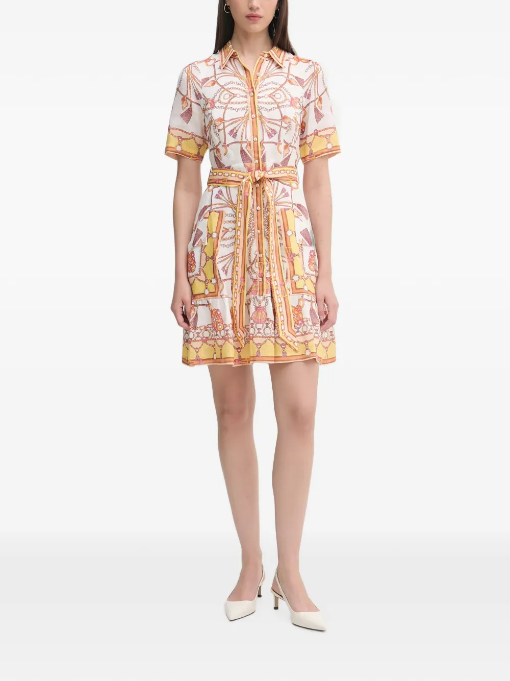 Hale Bob Aula mini-jurk met kettingprint en ceintuur Wit