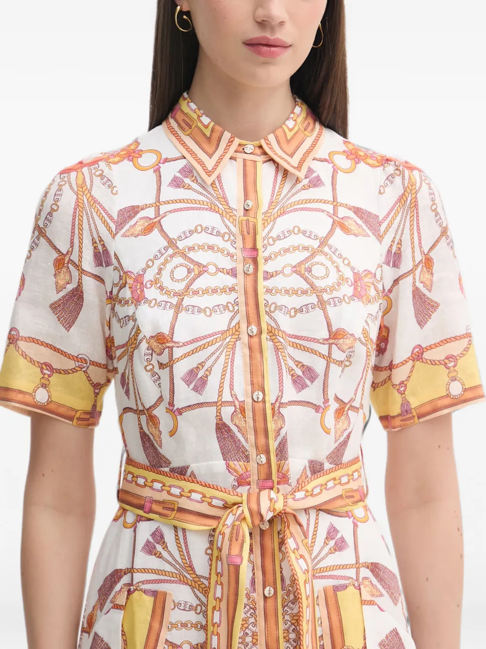 Hale Bob Aula mini-jurk met kettingprint en ceintuur Wit