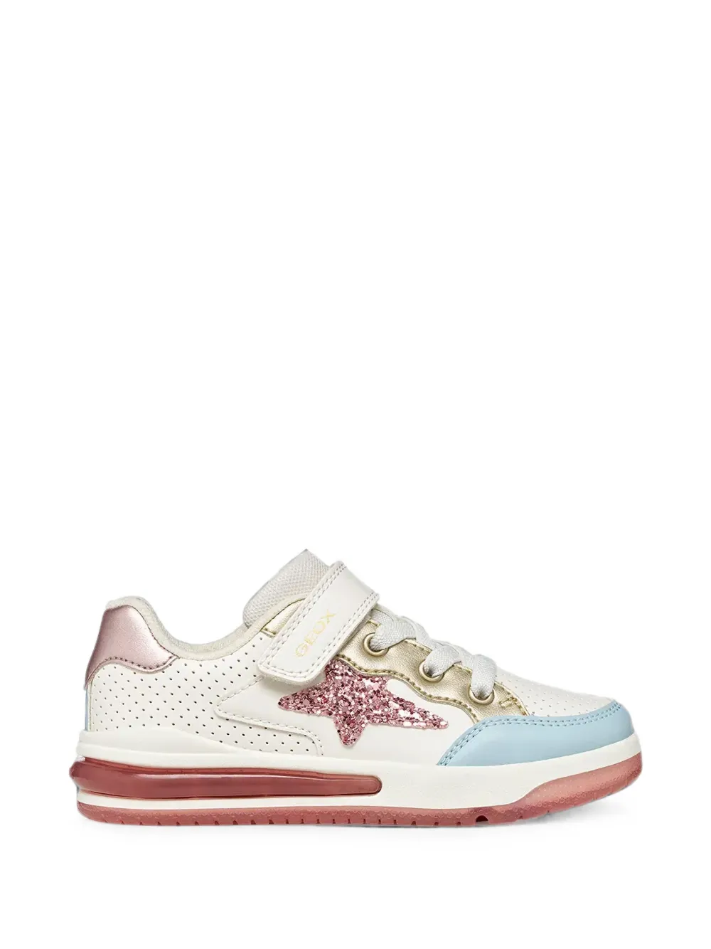 Geox Kids Sketlite glitter-star touch-strap sneakers Wit