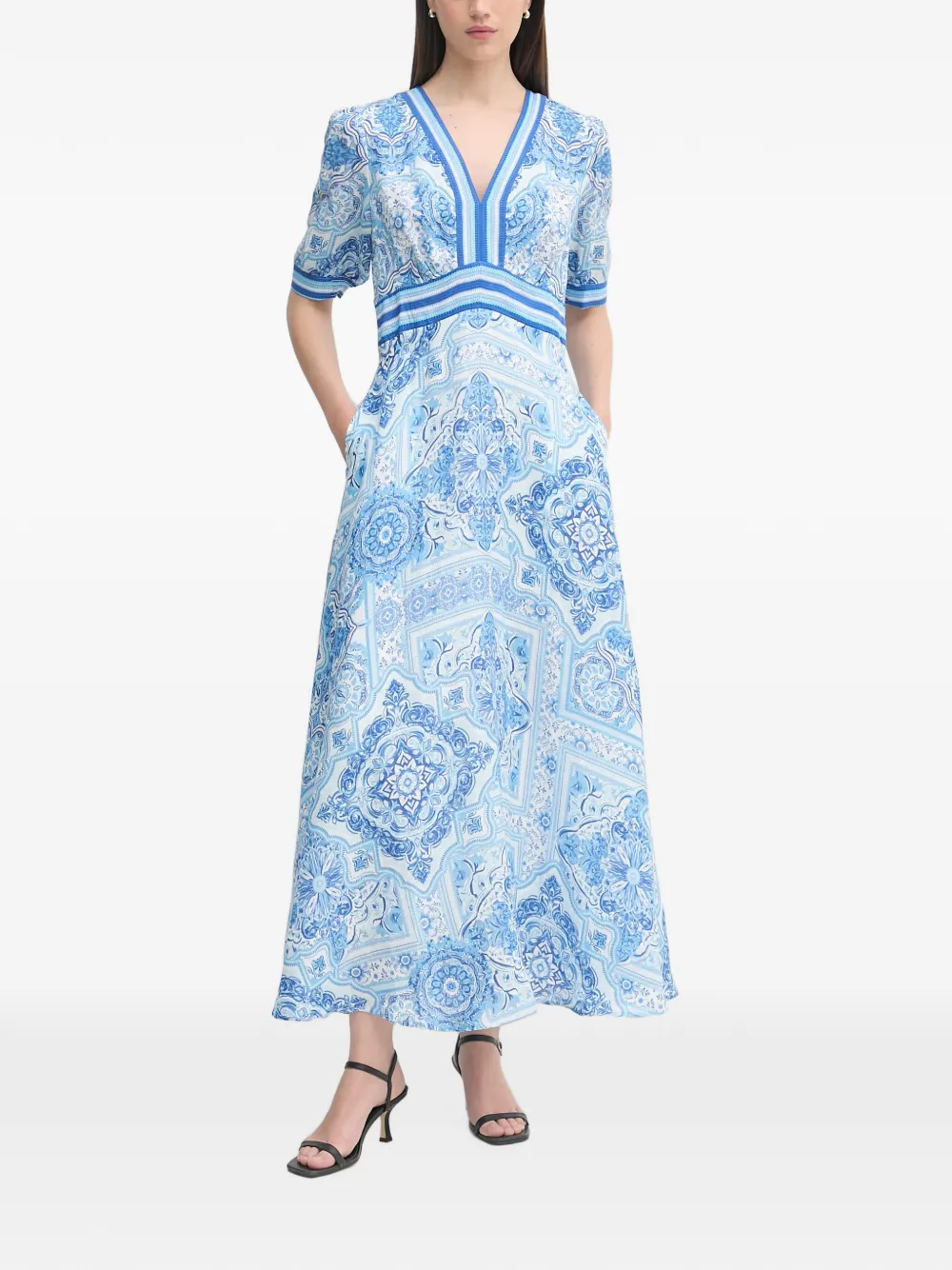 Hale Bob Ginevra midi-jurk met V-hals en tegelprint Wit