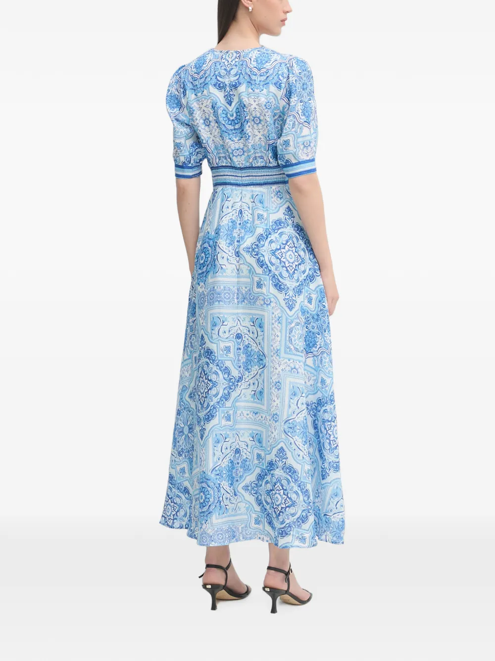 Hale Bob Ginevra midi-jurk met V-hals en tegelprint Wit