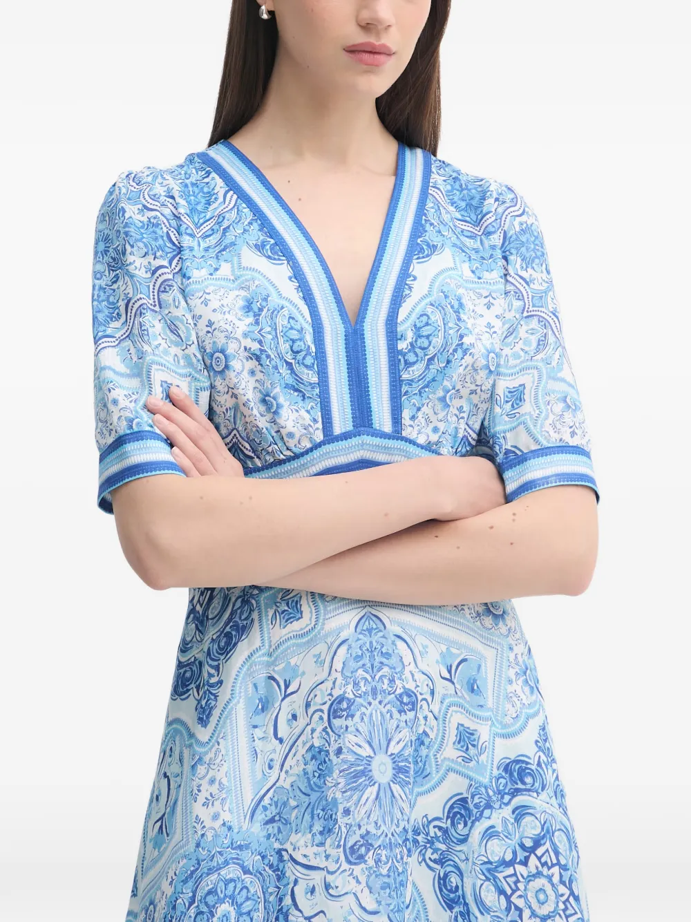 Hale Bob Ginevra midi-jurk met V-hals en tegelprint Wit