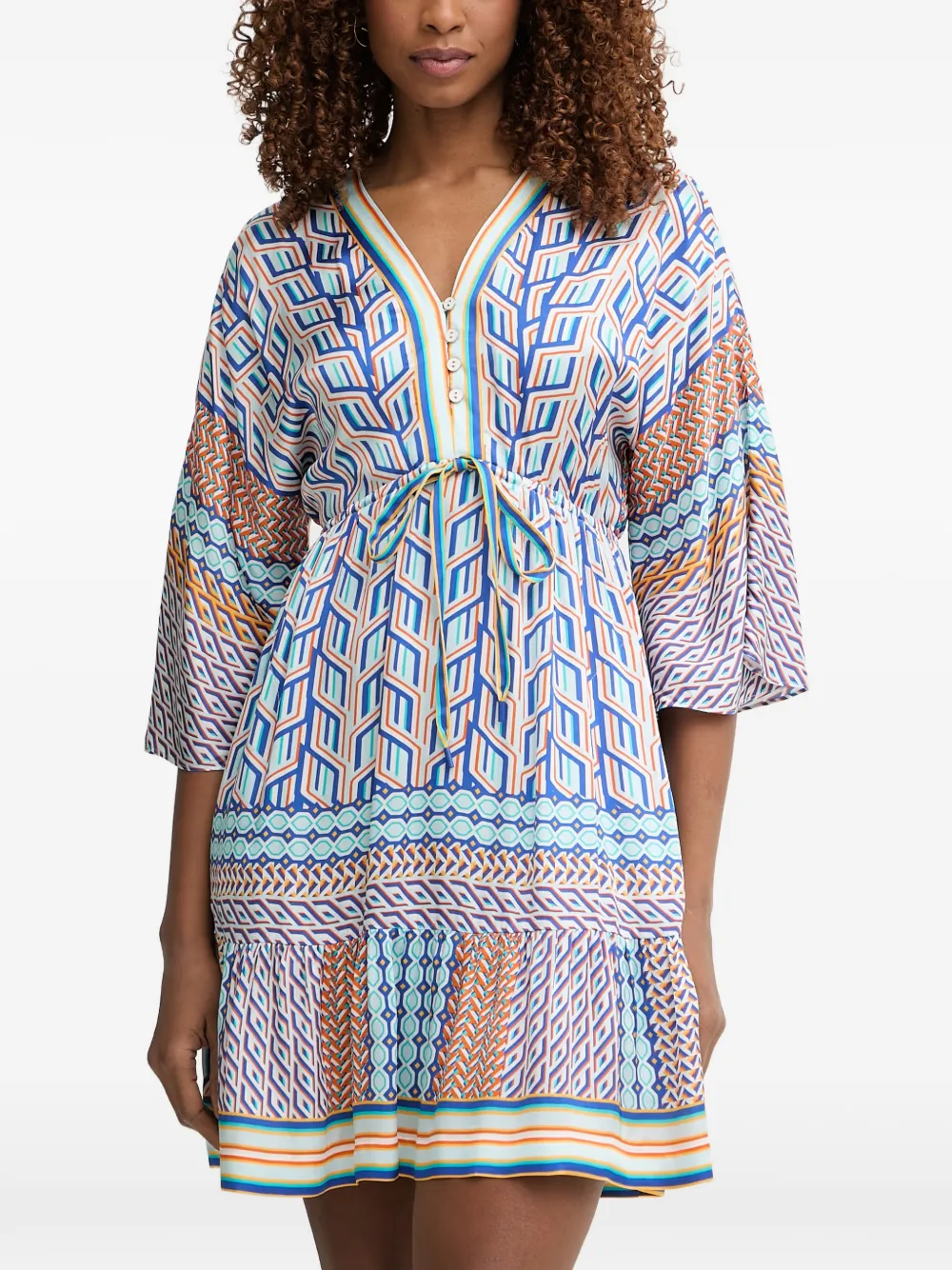 Hale Bob Theia geometric-print tiered mini dress
