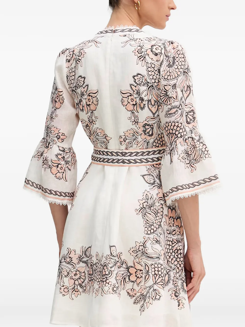 Hale Bob Maxwell mini-jurk met bloemenprint en ceintuur Beige