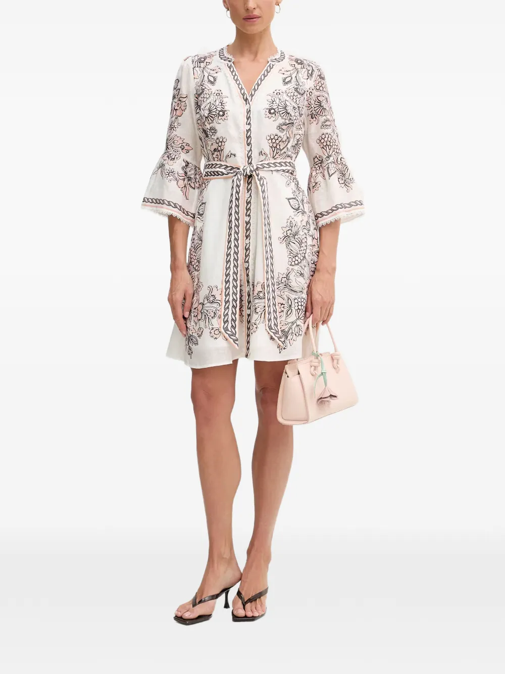 Hale Bob Maxwell mini-jurk met bloemenprint en ceintuur Beige